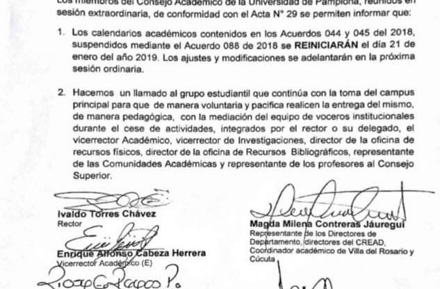 Universidad de Pamplona decide aplazar semestre