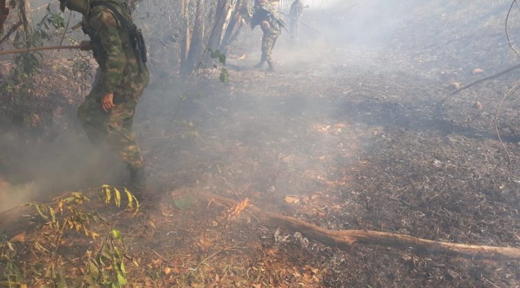 Ejército Nacional ayudó a controlar incendio forestal en el Pororio, Meta