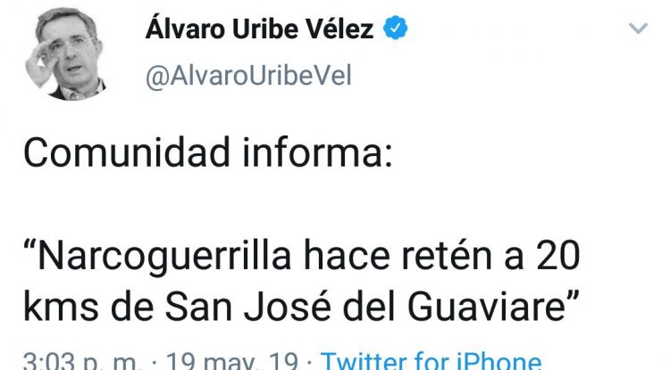 Policía adelanta investigaciones sobre trinos del senador Álvaro Uribe Vélez