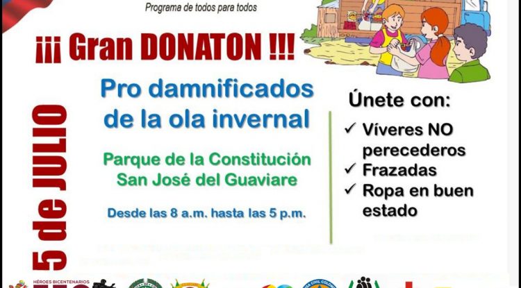 Campaña de donación para damnificados por el invierno en Guaviare