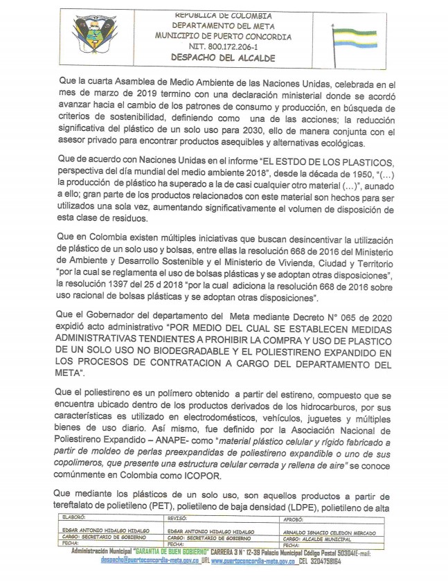 Decreto N° 15 del 19 de enero de 2020