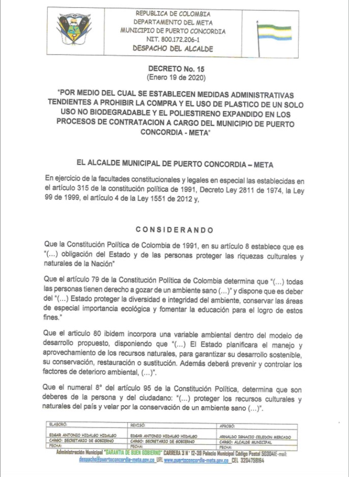 Decreto N° 15 del 19 de enero de 2020