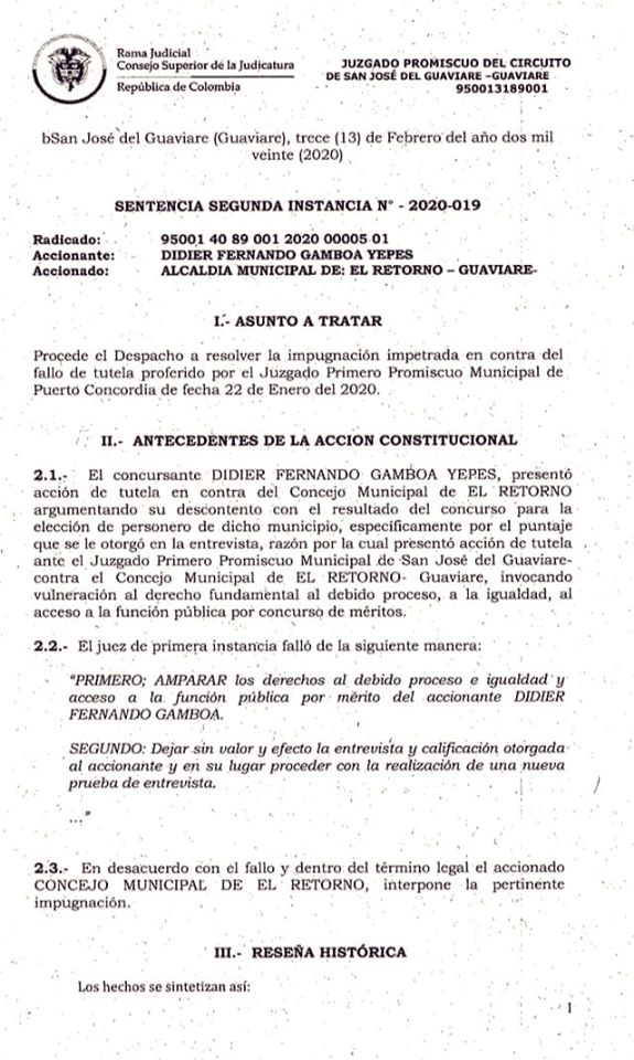 Fallo de juez ratificó elección de personera en el Retorno, Guaviare.