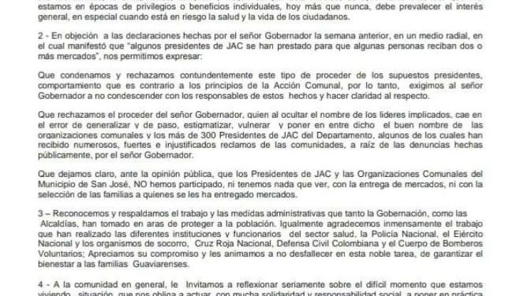 Asojuntas San José eleva peticiones al gobernador del Guaviare