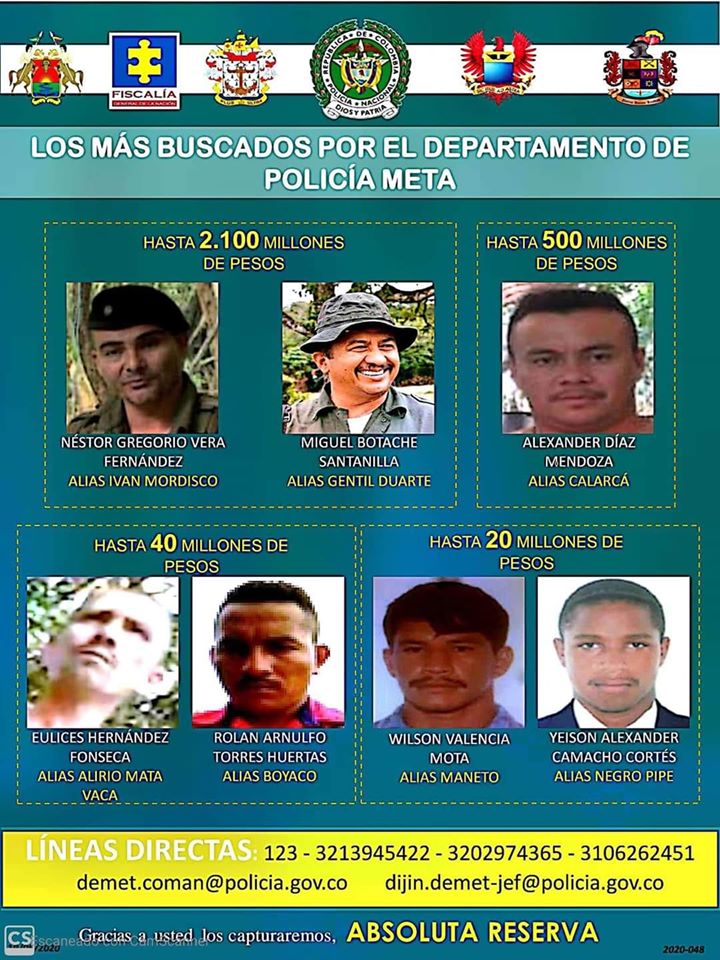 Autoridades revelaron el cartel de los más buscados en el Meta