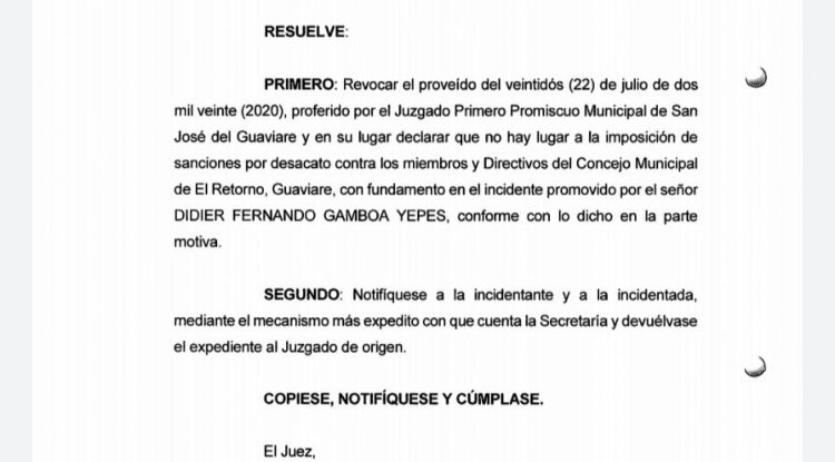 Juzgado falla a favor de Concejales de El Retorno, Guaviare