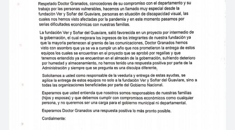 Fundación Ver y Soñar del Guaviare a la espera de entrega equipos de cómputo y grabación