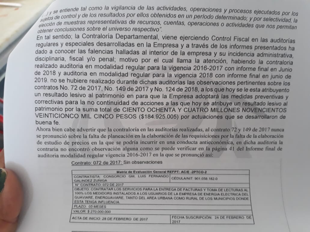 Contraloría Departamental halló posibles irregularidades en contratos en Energuaviare