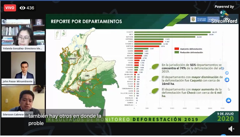 En rueda de prensa, el Ministerio de Ambiente entregó los resultados de monitoreo a la deforestación en Colombia. Foto/ Ideam Colombia.