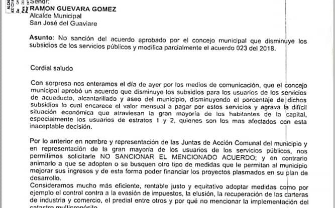 Asojuntas San José del Guaviare en desacuerdo con reducción de subsidios en servicios públicos