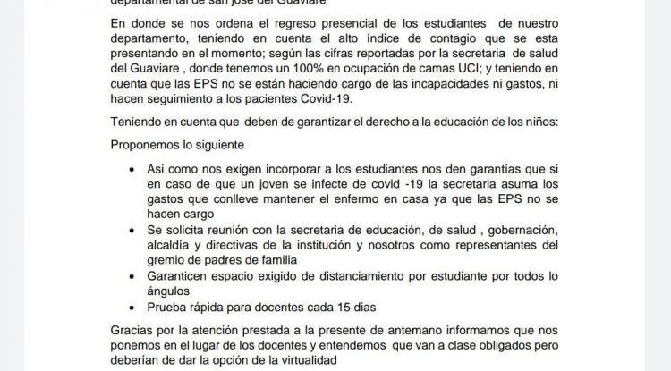 Padres de familia piden garantías para estudiantes de la Institución Educativa CDR