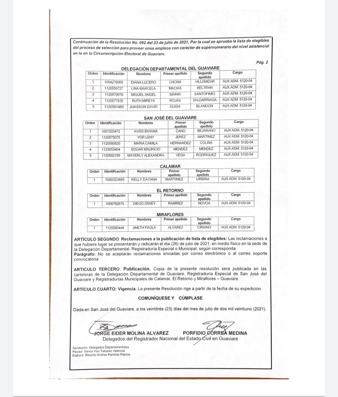 Registraduría dio a conocer listado de elegibles para empleos supernumerarios.