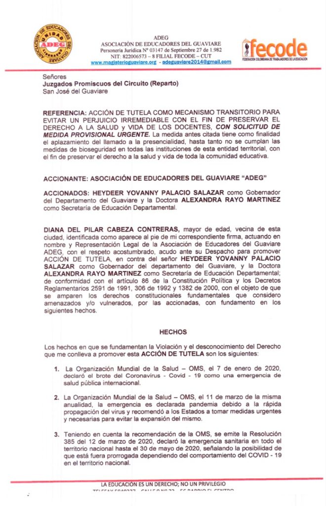 Hoy juez se pronunciará sobre tutela de docentes para suspender clases presenciales