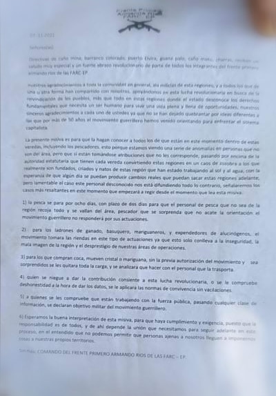 Policía Guaviare investiga panfleto que amenaza a pescadores