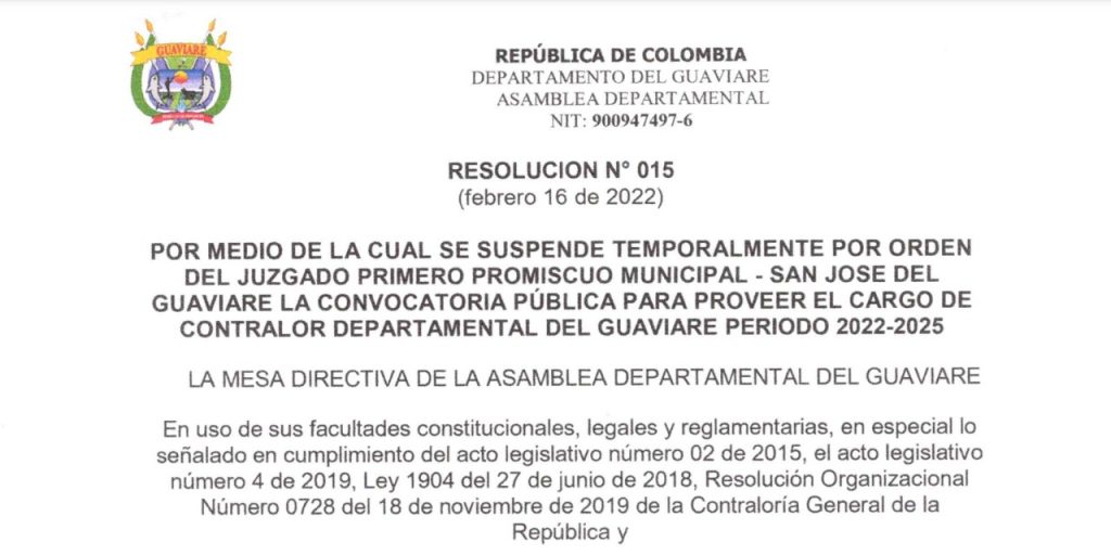 Suspendido proceso de elección de Contralor departamental