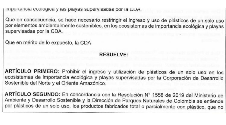 Se prohíbe la utilización de plásticos de un solo uso en sitios turísticos en el Guaviare
