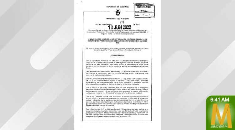 Listo Decreto 979 para garantizar seguridad para elecciones de segunda vuelta presidencial