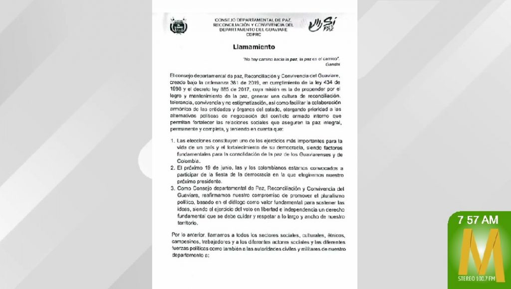 Consejo Departamental de Paz hace un llamado a mantener la calma en las próximas elecciones