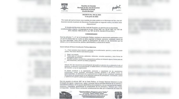 Ley seca para este fin de semana en San José del Guaviare
