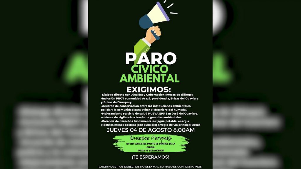 Este 4 de agosto paro cívico ambiental en la vía nacional