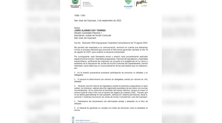 Declaran sin validez las elecciones en Asojuntas San José del Guaviare