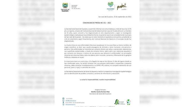 Secretaría de Salud del Guaviare reporta el primer caso en San José del Guaviare