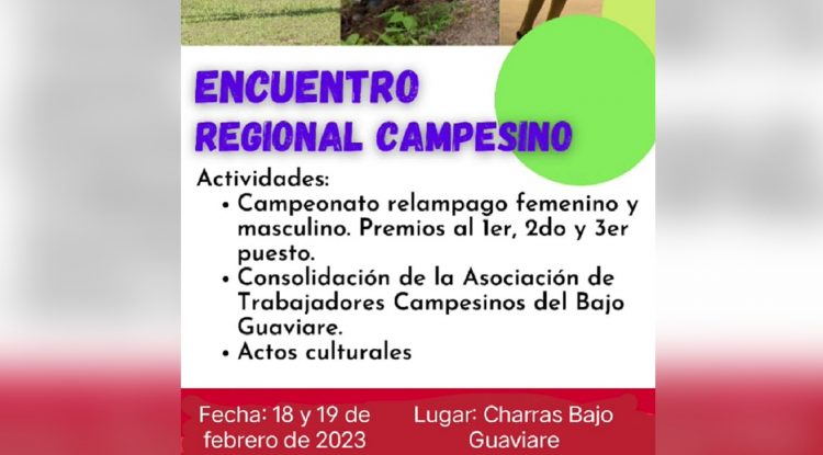 Este fin de semana Primer Encuentro Regional Campesino en Charras, Guaviare