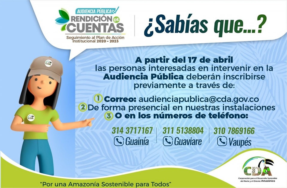 CDA Seccional Guaviare rendirá cuentas este viernes 21 de abril