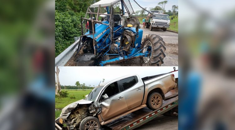 Accidente en vía nacional involucra un tractor y una camioneta