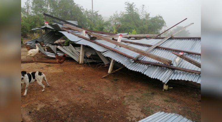 Vendaval tumbó poste y levantó tejas de corral en vereda Triunfo Dos