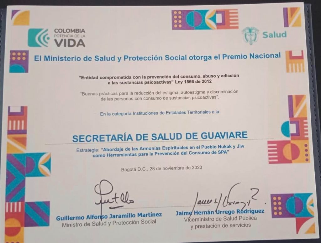 SSG logró premio en prevención de sustancias psicoactivas