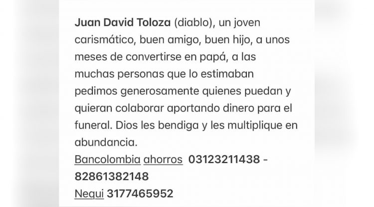 Familia de Juan David Toloza advierte sobre posibles estafas