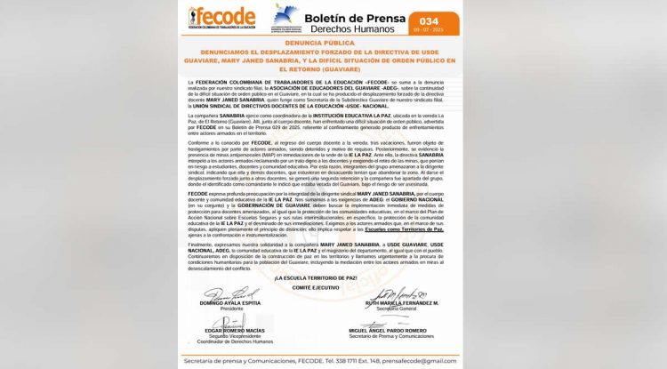 Docente víctima de desplazamiento forzado en Guaviare